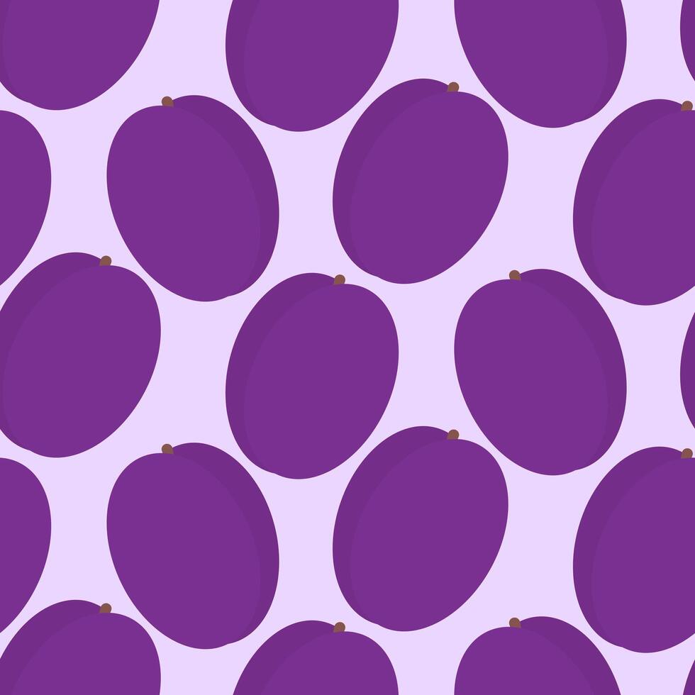 Stylized Plums Seamless pattern in trendy purple. Summer Fruit background texture idea in minimalist. illustration Wallpaper, wrapping or web promo backdrop Thematic cards, leaflet, banner, tag vector