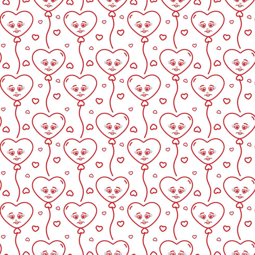 Abstract Outline heart shaped balloons and decorative hearts Seamless pattern in trendy minimalism. Isolated illustration Wallpaper Wrapping or web promo banner, posting, blog, tag background vector