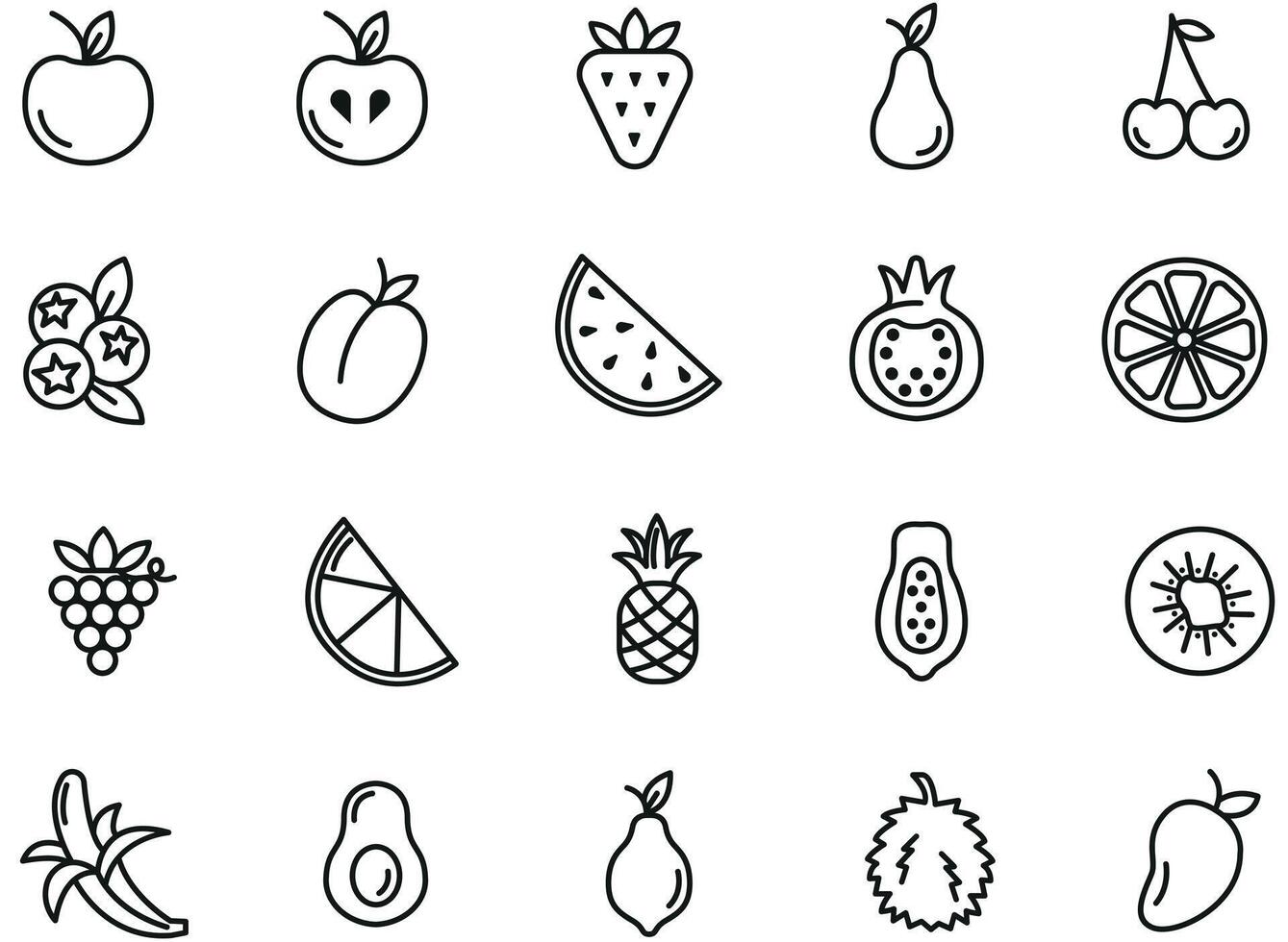 Fruits outline black icons. illustration, web icons vector