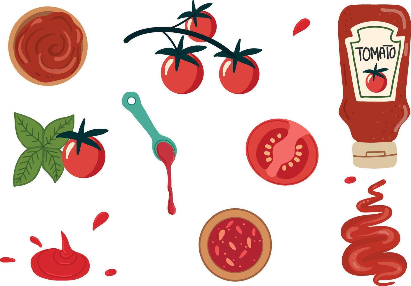 Set of sauces and dressings. Ketchup drops decent kit. Natural ingredients are used for spices vector