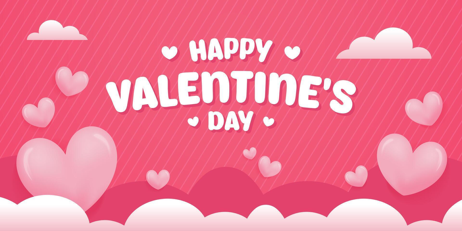 Happy Valentine's day background with 3d heart balloons and blank space area for text vector