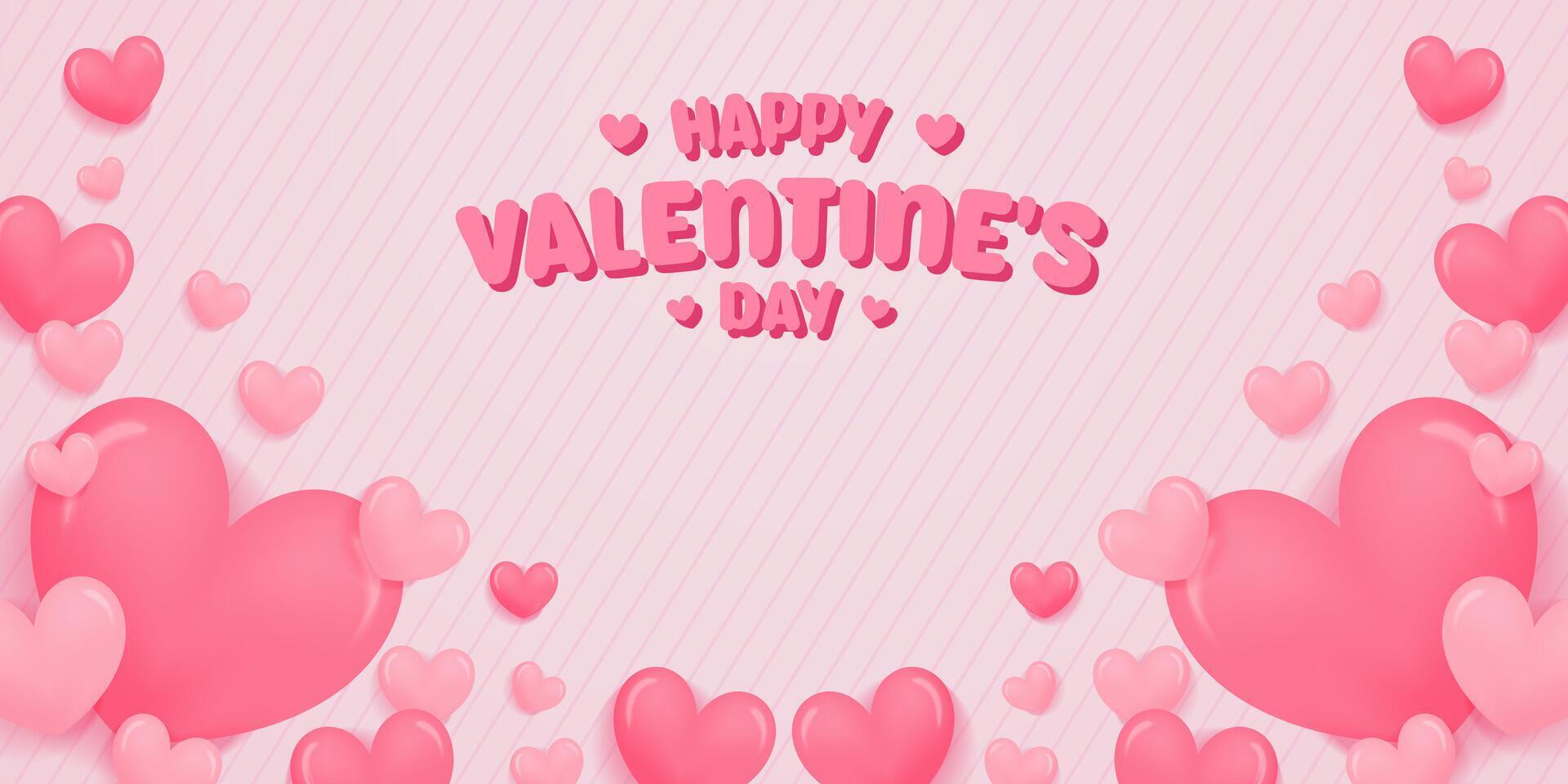 Happy Valentine's day banner background with 3d heart balloons and blank space area for text vector