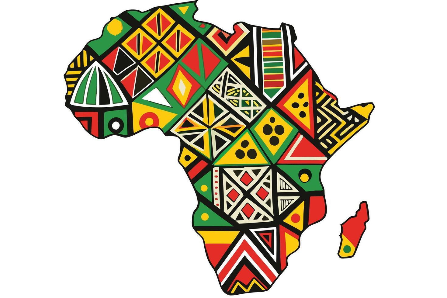 Colorful African map silhouette adorned with traditional tribal patterns and cultural symbolism, Black History Month vector