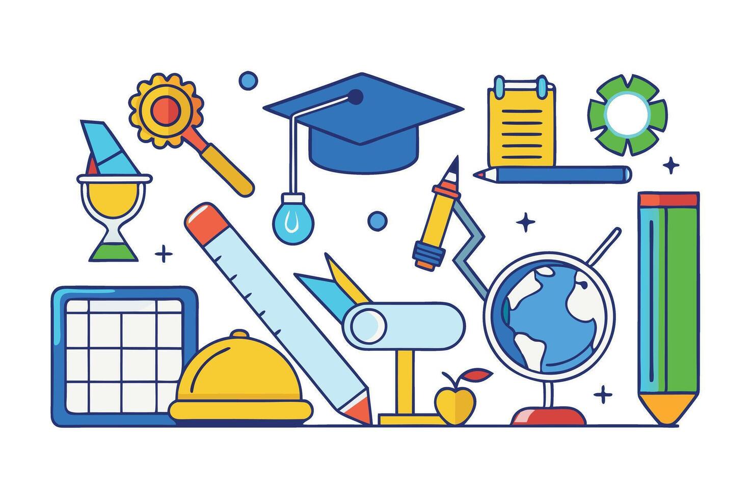 Creative academic themed digital design with school supplies, globe, and graduation caps promoting knowledge and education for Black History Month vector