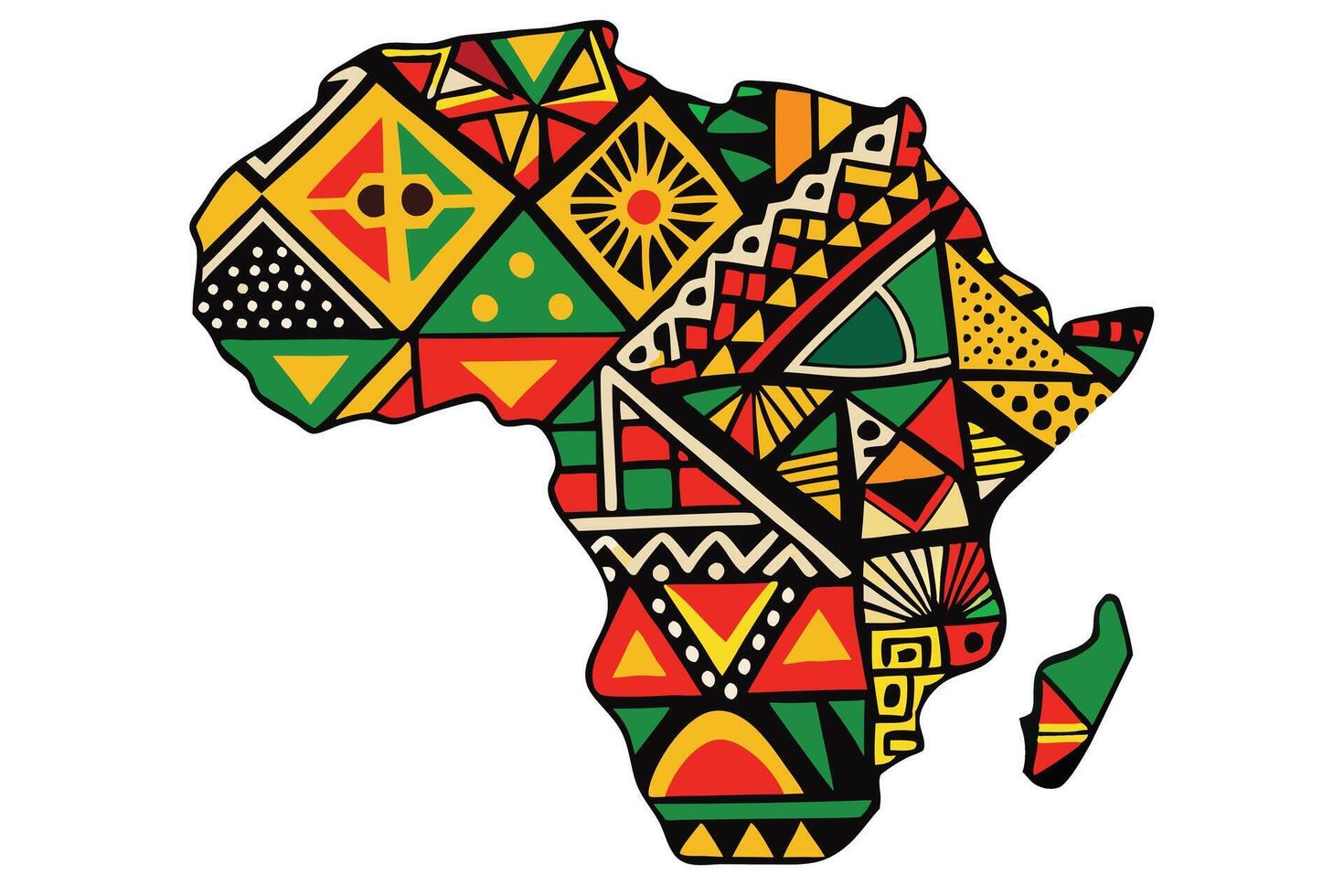 Artistic map of Africa showcasing bold geometric designs and vibrant colors, representing African culture and unity, Black History Month vector