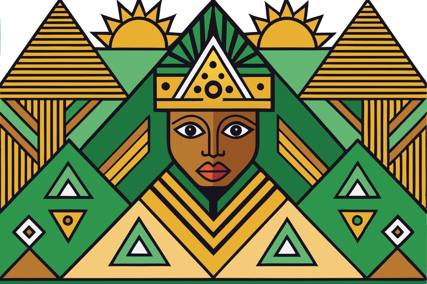 Afrocentric geometric design featuring bold patterns, earthy tones, and cultural symbolism in a symmetrical layout vector