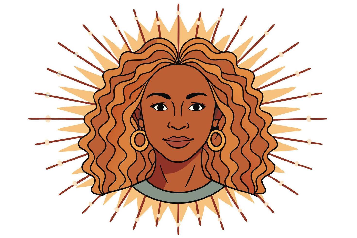 Cultural celebration of African American empowerment in an artistic portrait featuring radiant curls and luminous sunburst halo Black History Month vector