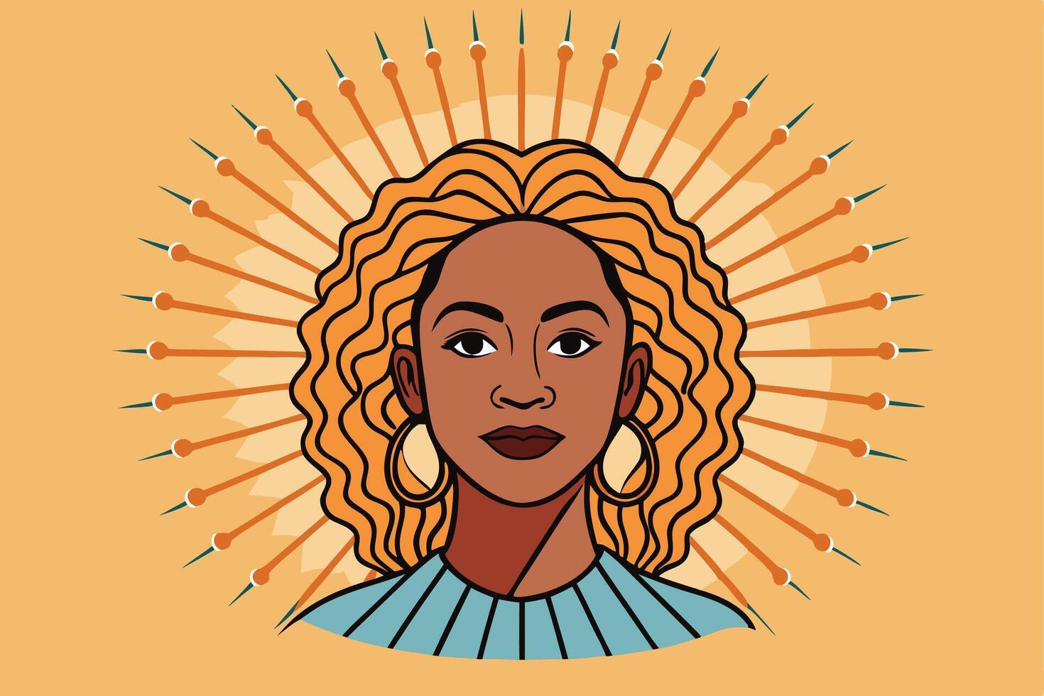 Vibrant illustration of African heritage through a confident female portrait, glowing with golden rays and cultural identity Black History Month vector