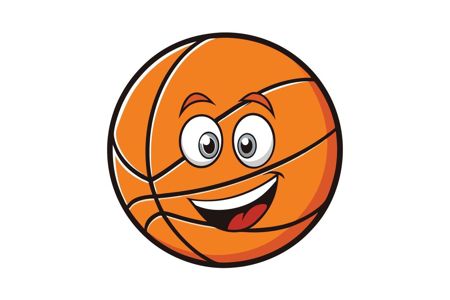 Cartoon basketball character with a cheerful face, vibrant orange design, and bold black lines, isolated on a white background for creative use vector
