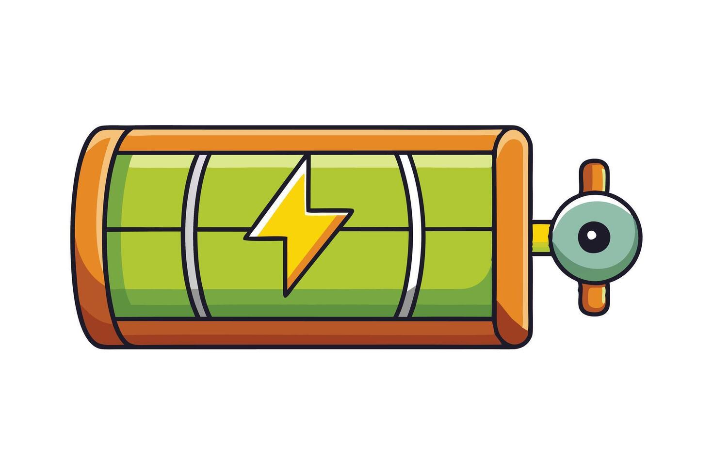 illustration of a battery with cheerful design, lightning symbol, and full green charge, perfect for energy saving concepts vector