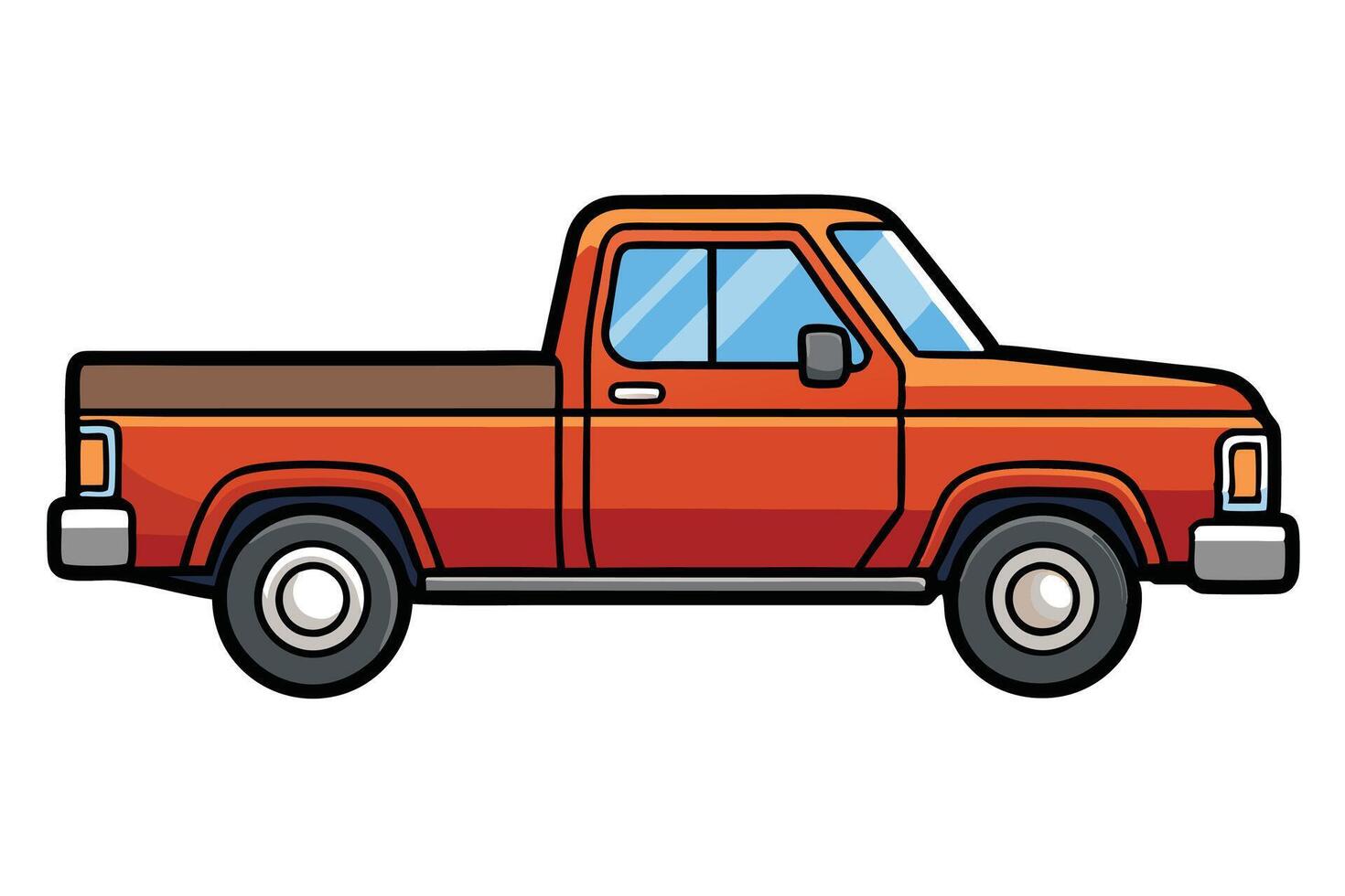 Artistic cartoon style drawing of a red pickup truck with simple detailing, ideal for automotive or transportation related graphic design vector