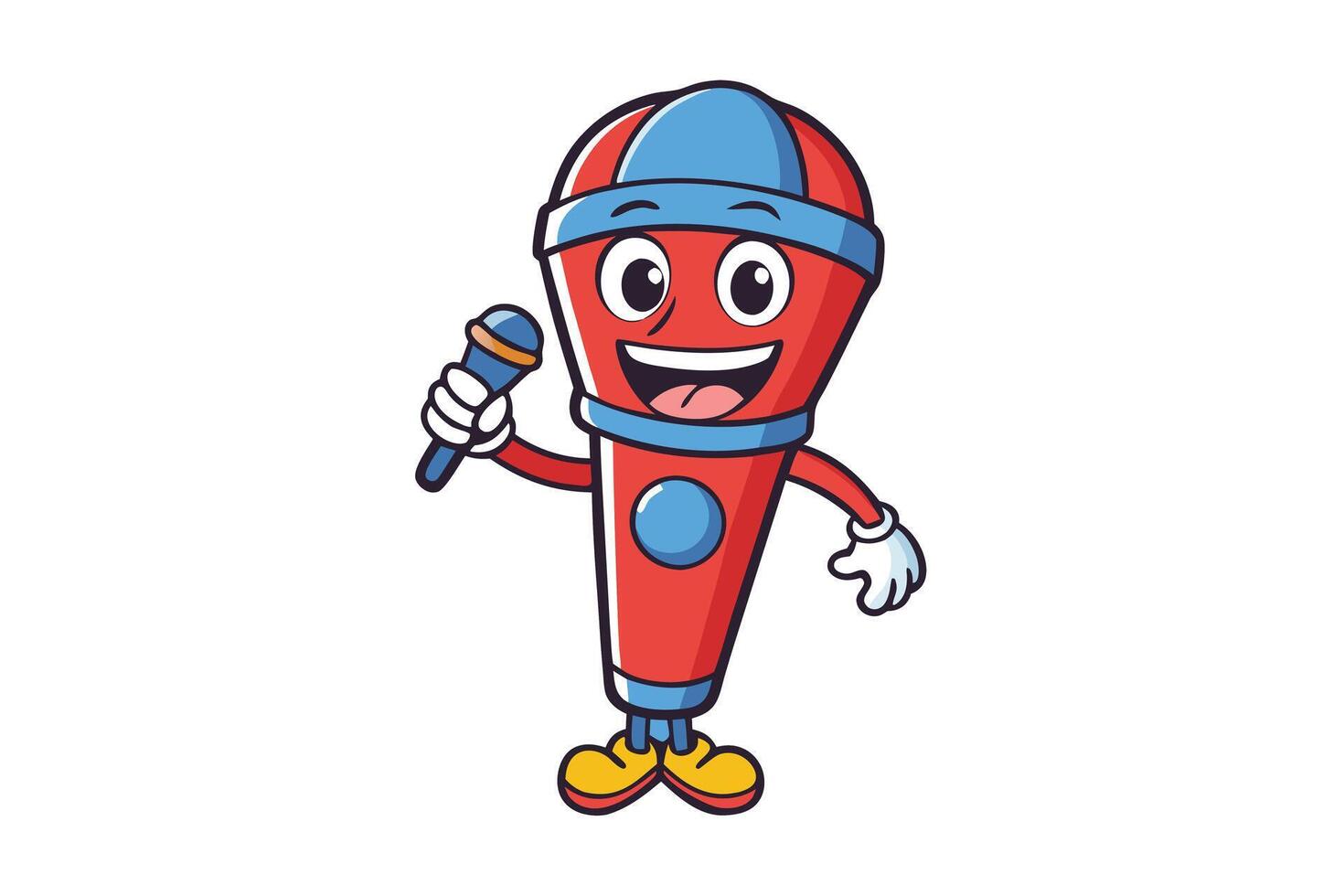 Fun and colorful microphone mascot illustration with a cheerful expression, perfect for music events, karaoke branding, or creative projects vector