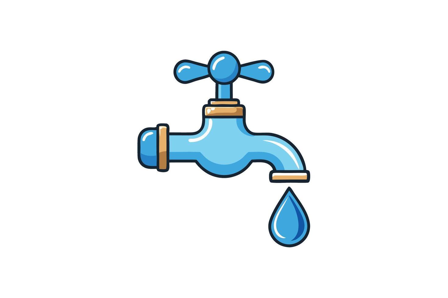 Detailed illustration of a blue tap with dripping water droplet, perfect for concepts of water usage, saving, and plumbing services vector
