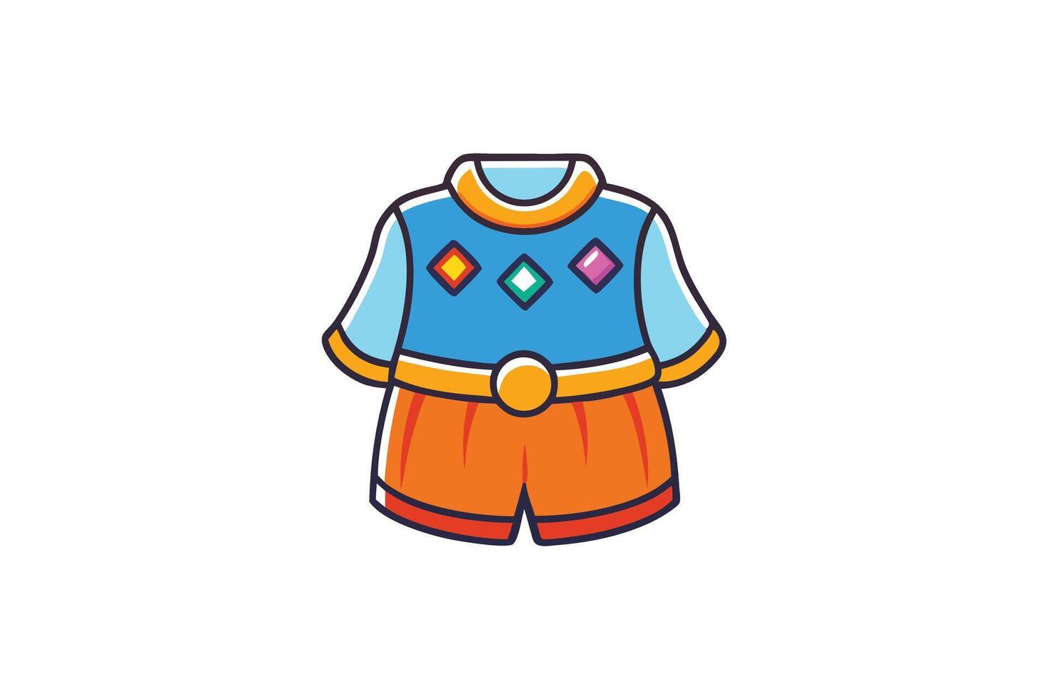 Colorful outfit illustration with bright blue and orange tones, featuring a jacket and shorts design, ideal for childrens fashion concepts vector