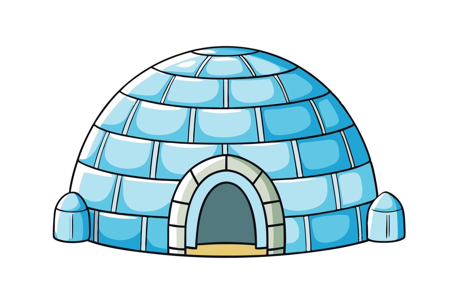 Illustration of an igloo with detailed ice bricks and a cozy entrance, isolated on a clean white background vector