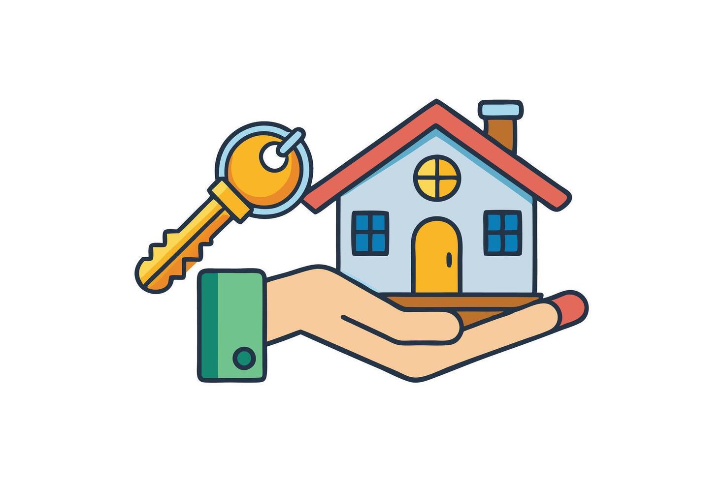 Hand holding a house with a key icon, perfect for concepts like mortgage, real estate investment, or home rental services vector