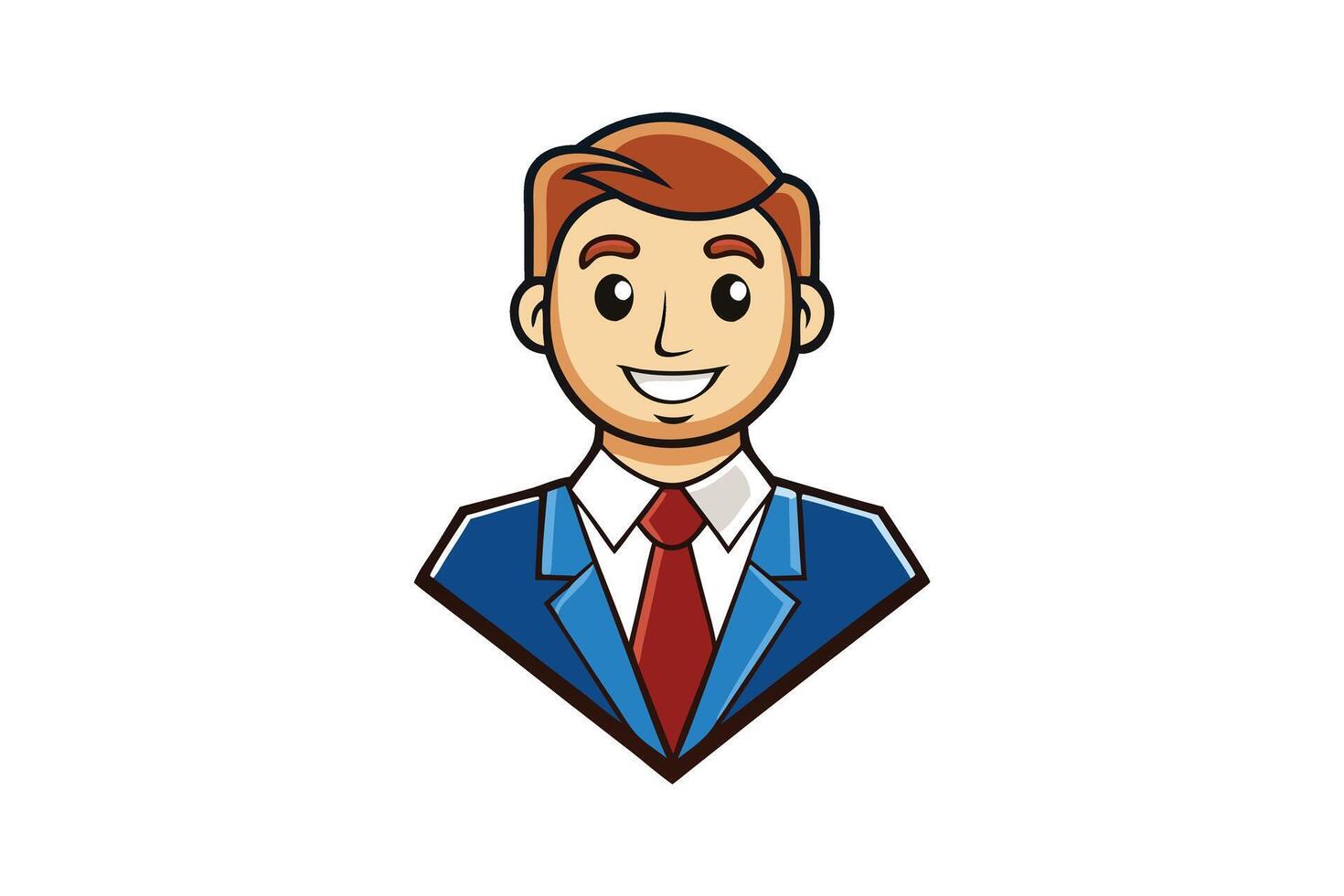 Cartoon style business avatar of a smiling man in a suit and tie, representing a professional corporate icon with vibrant colors vector