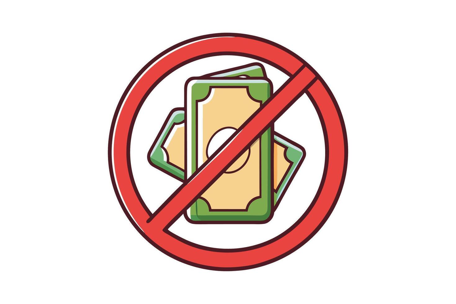 Icon of prohibited cash bribe with red circle and line through paper money on white background, symbolizing no corruption or illegal activity vector