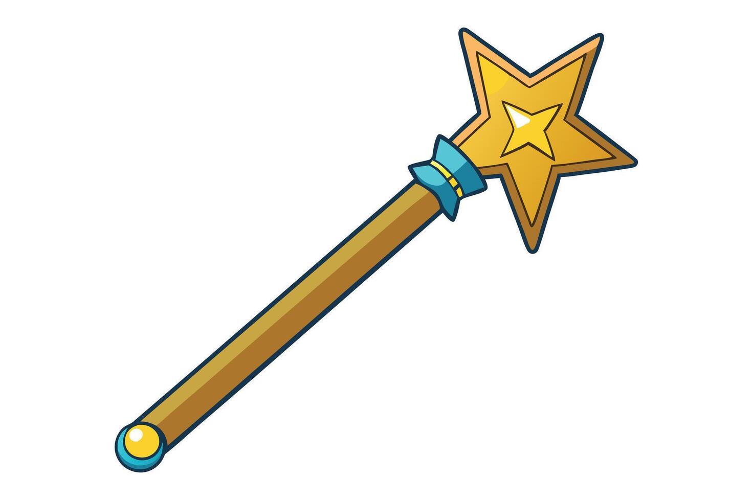 Fantasy themed wand graphic with colorful star elements and whimsical charm, great for kids illustrations, games, or creative designs vector