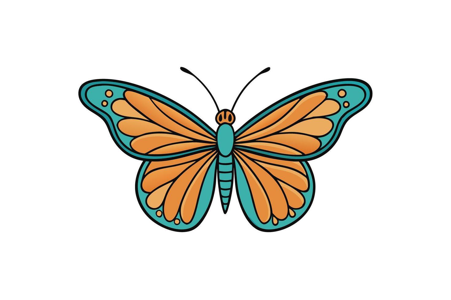 Detailed butterfly icon in bright orange and teal shades, perfectly symmetrical and isolated on a clean white background vector