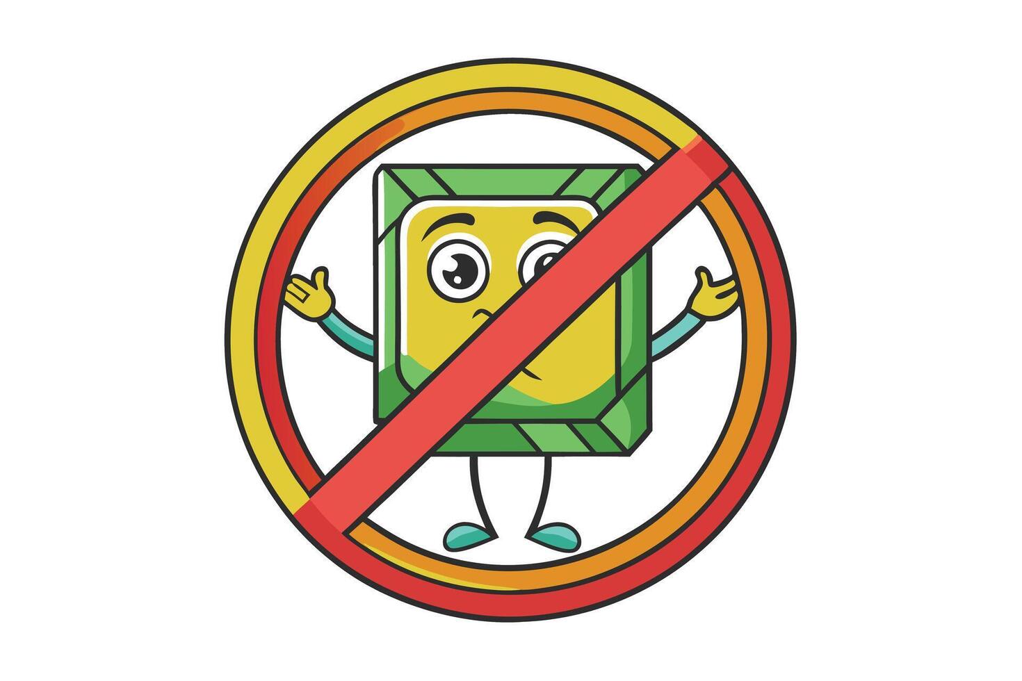 image of a green money character with an unhappy expression, restricted by a bold red ban sign vector