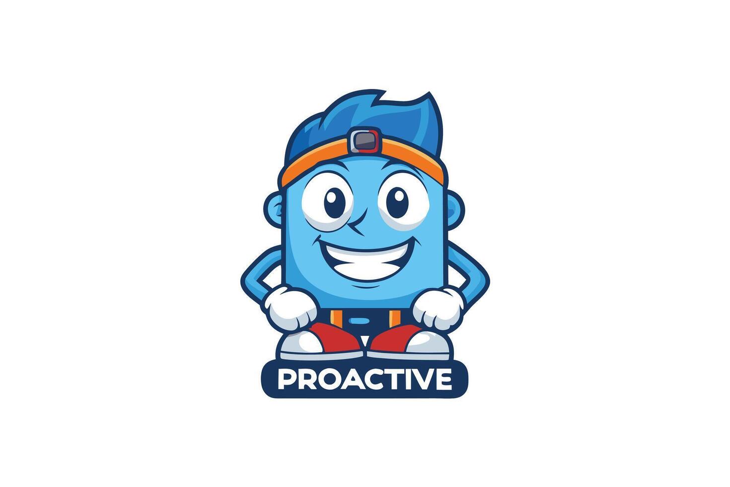 Smiling blue proactive icon with dynamic design, representing motivation, productivity, and positive character concepts vector