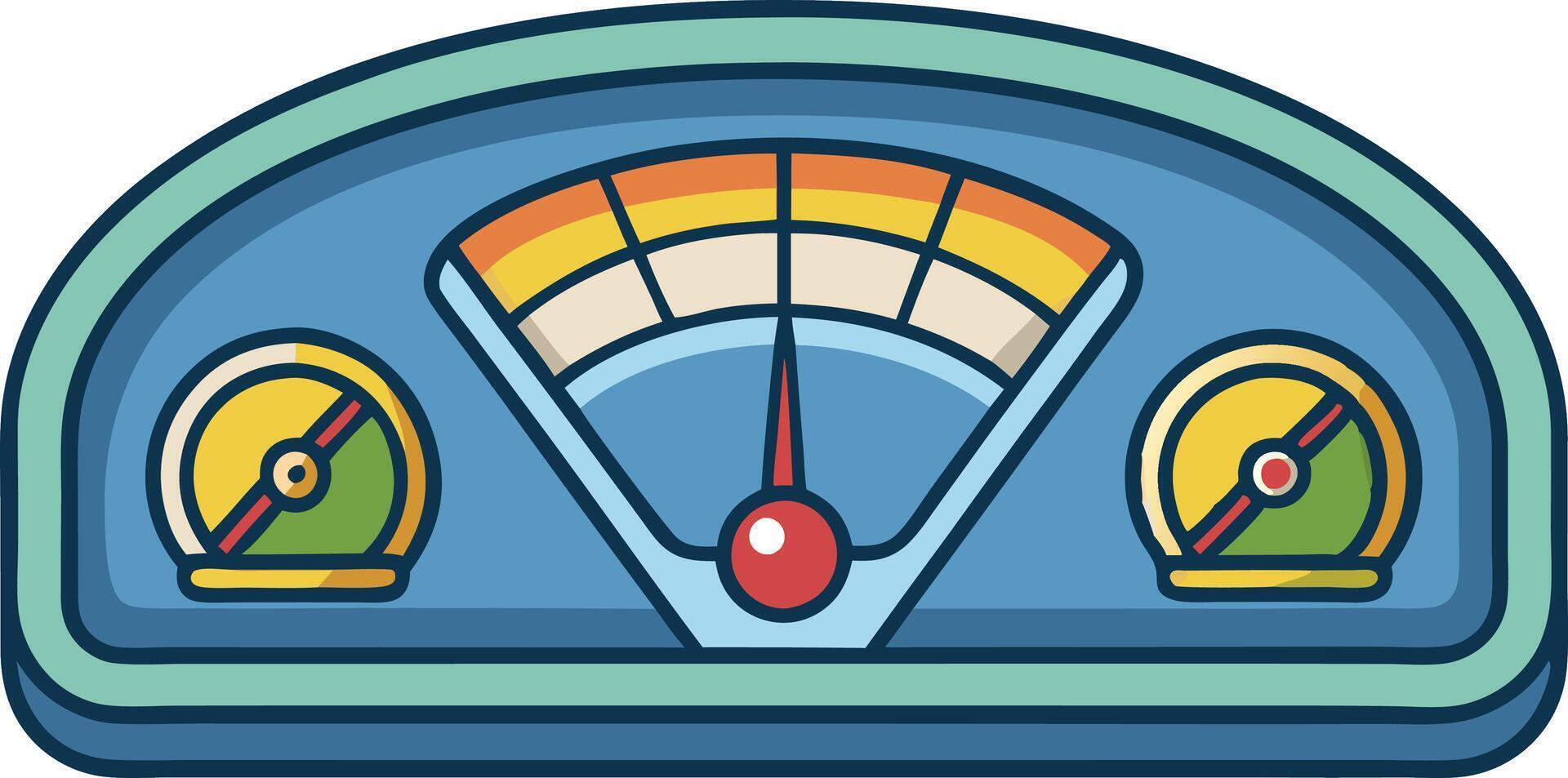 Retro inspired speedometer with colorful dials and indicators for automotive, mechanical, or performance related visual concepts vector