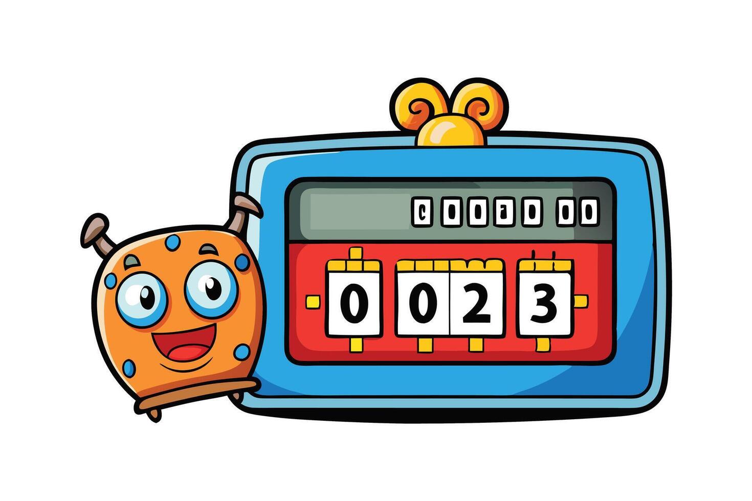 Creative countdown clock with cheerful details and animated character, designed for engaging gaming or learning visuals vector