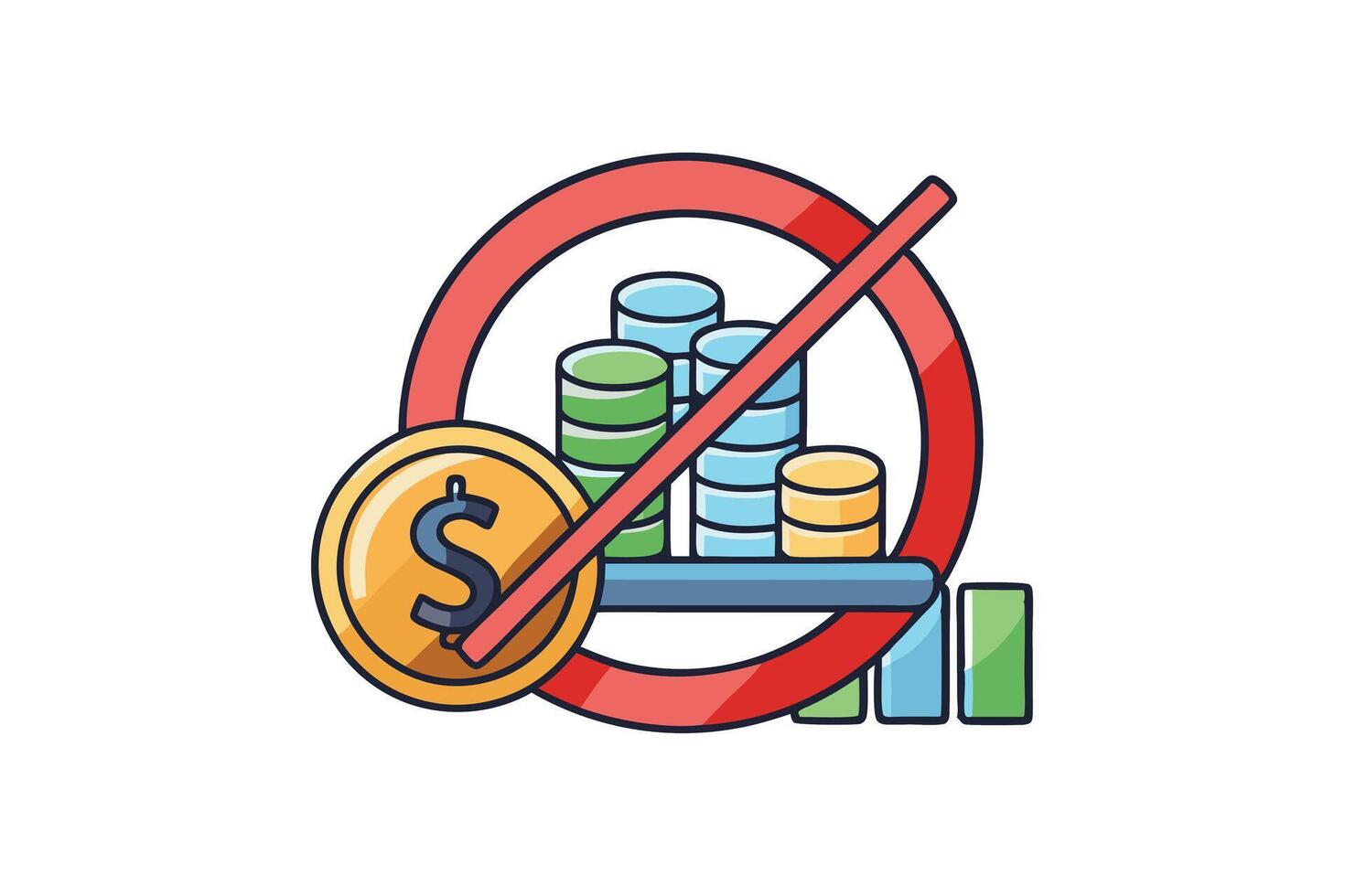 Creative financial icon featuring no earnings and prohibition symbols, suitable for banking, economic downturns, and business graphics vector