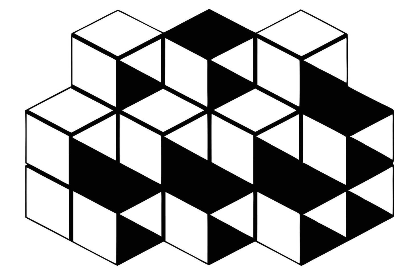 Isometric black and white cube arrangement creating a mesmerizing 3D optical illusion with modern geometric aesthetics vector
