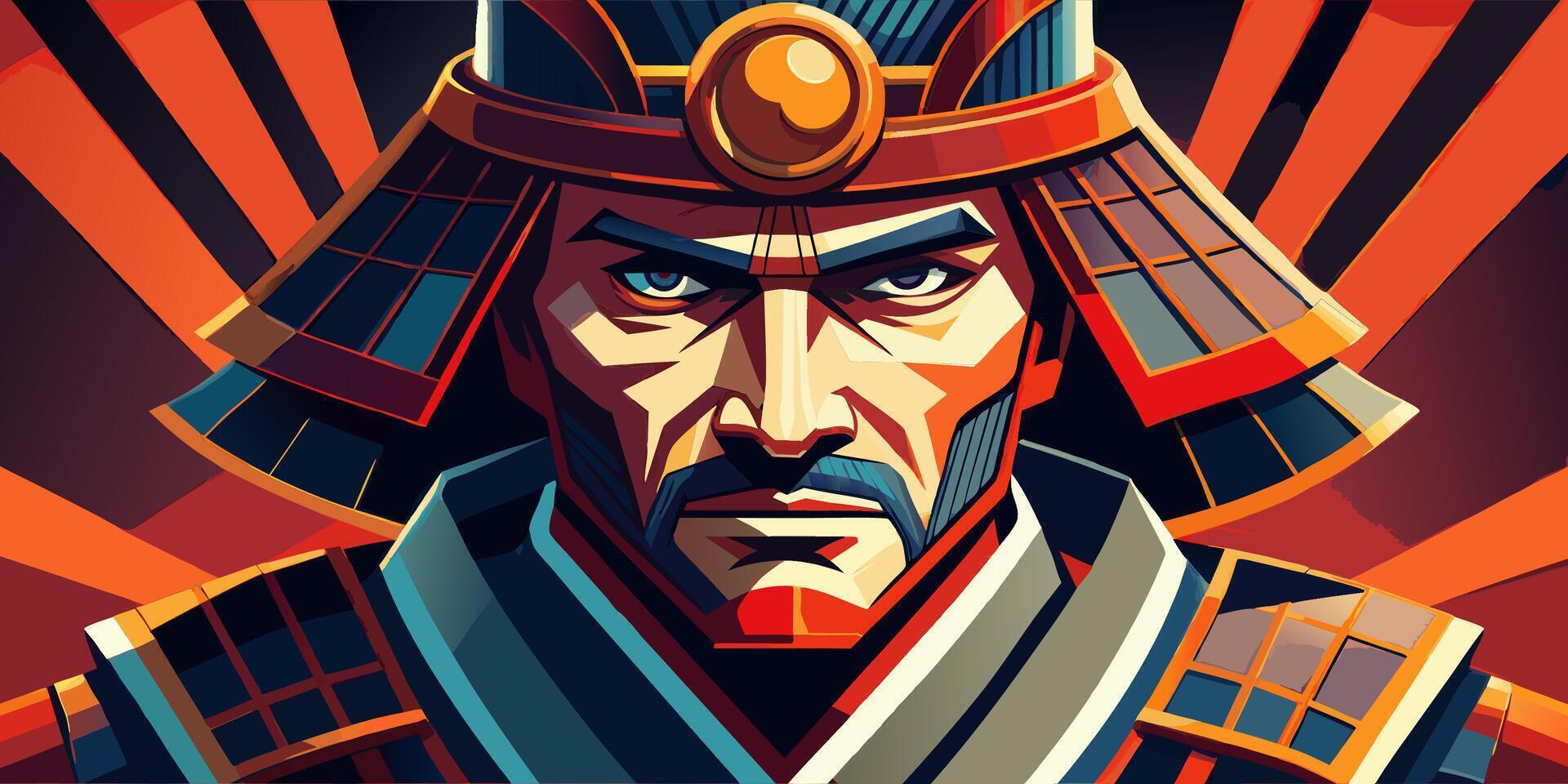 Samurai Warrior in Traditional Armor with Intense Expression vector