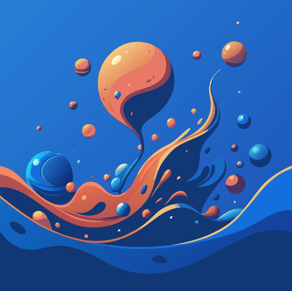 Abstract Wave Splash with Orange and Blue Bubbles in Dynamic Motion vector