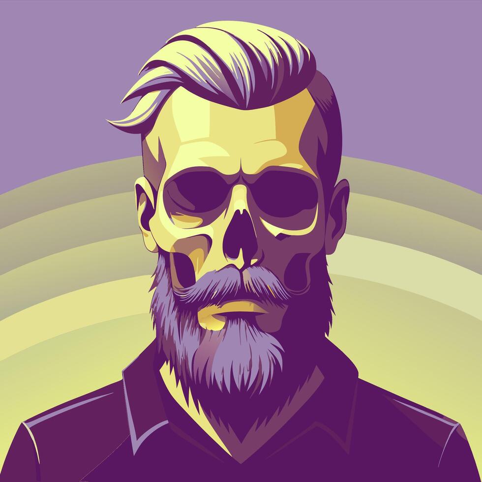 Modern Hipster Character with Beard and Sunglasses Skull Art vector