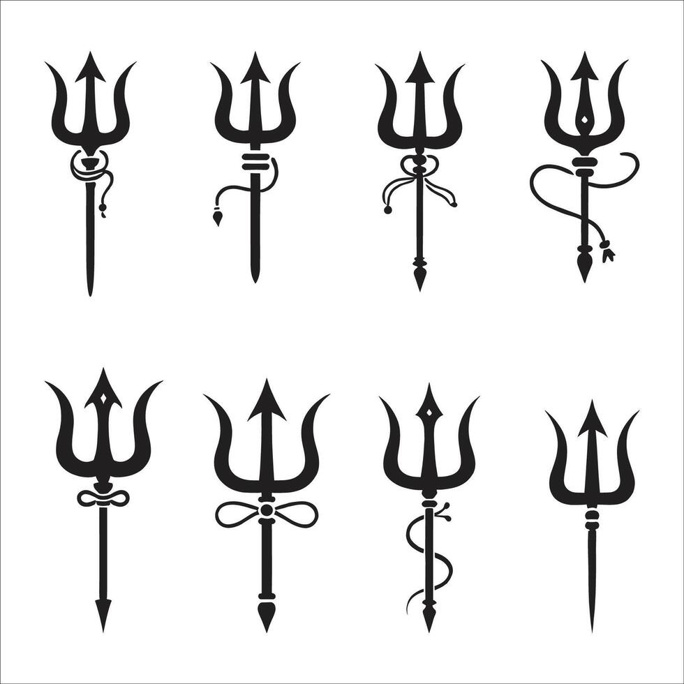 Set of trident ,Trishul icons For Happy Maha Shivratri Design isolated on white background vector