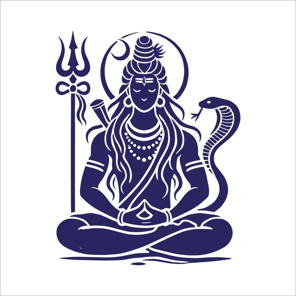 Happy Maha Shivratri Design Portrait Of Lord Shiva Silhouette Illustration On White Background vector