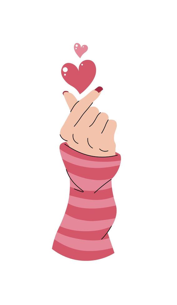 Hands showing heart in flat cartoon style. Korean symbol of love. Valentine's day illustration for cards, stickers, banners, etc. vector