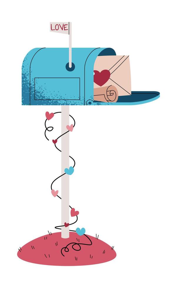 Mailbox with letters in flat cartoon style. Letters with love confessions on white background. illustration for Valentine's Day for cards, stickers, banners, etc. vector