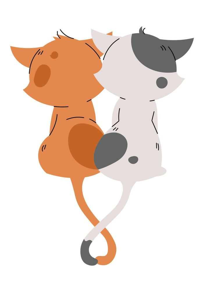Cats in love hugging in flat cartoon style. Favorite pet on white background. Valentine's day illustration for cards, stickers, banners, etc. vector