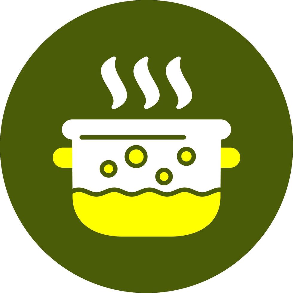 a green and yellow icon of a pot with steam coming out of it vector