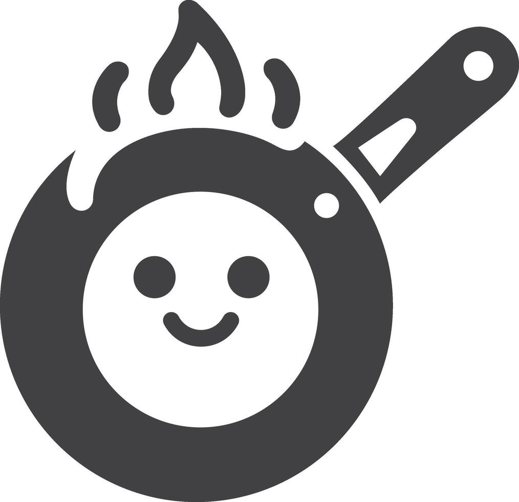a black and white illustration of a frying pan with a smiling face vector