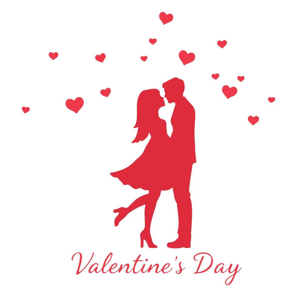 A romantic Valentine red couple silhouette, showcasing two figures in an affectionate pose, symbolizing love, passion, and togetherness. vector