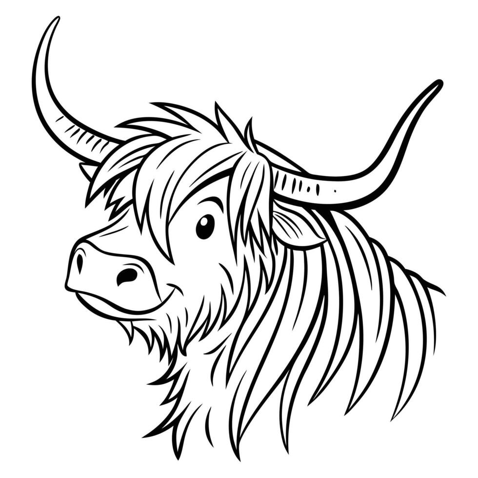 Highland Cow line Art illustration. vector