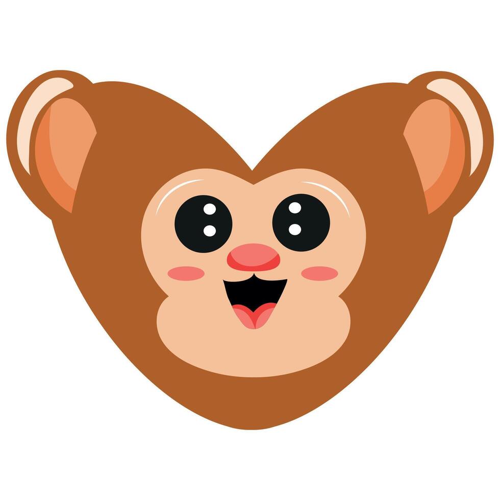 valentine's day heart icon with animal image of an brown monkey in a heart shape for children's textile or packaging vector