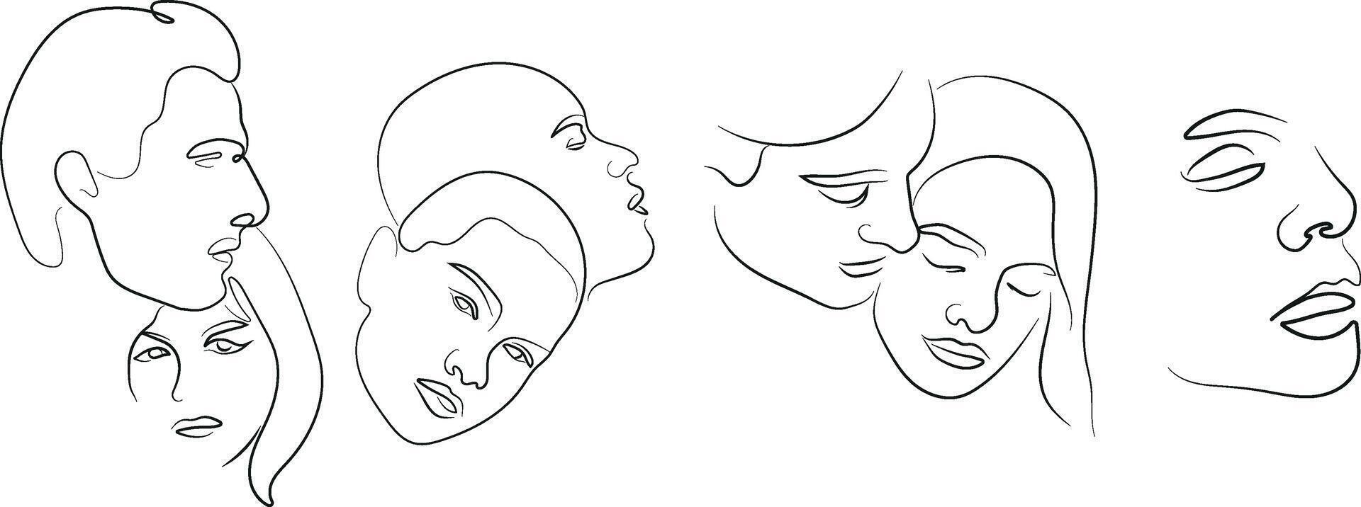 line art set of various people in love in various poses and shapes drawn with several lines, for various logos or designs vector