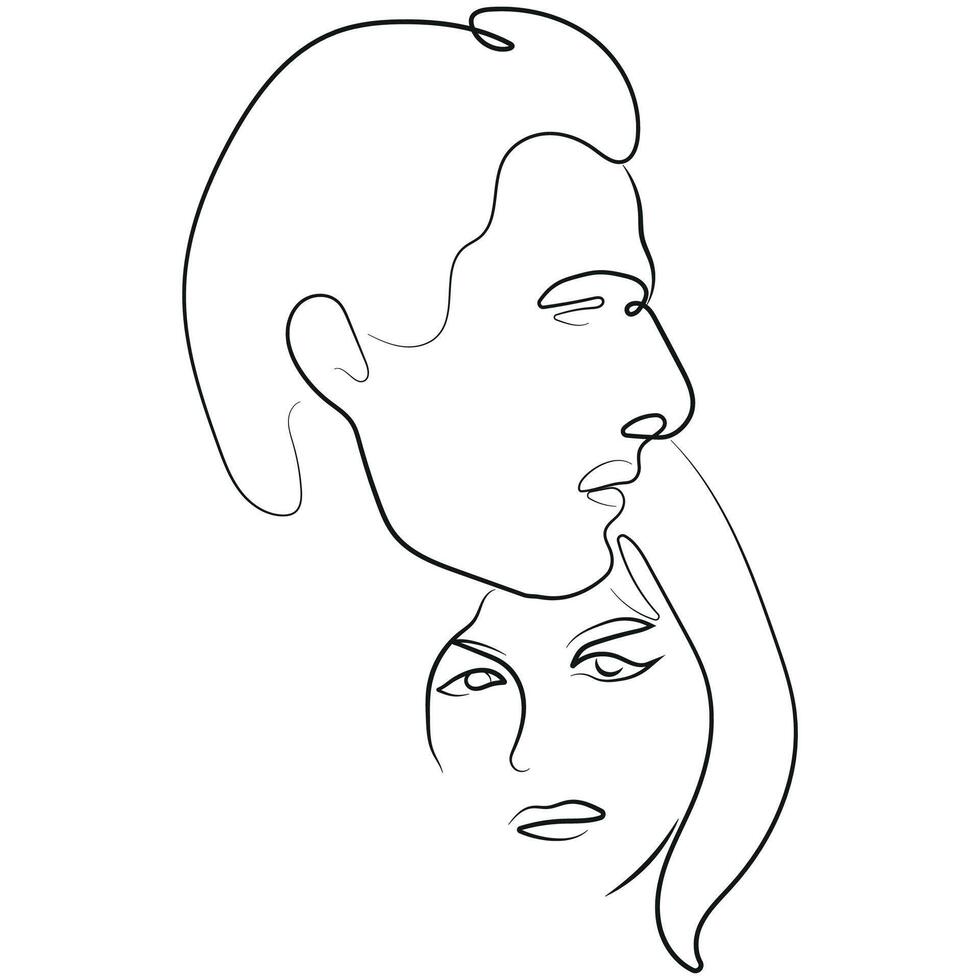 line art of a man and a woman in love leaning their faces against each other, for a variety of logos or designs vector