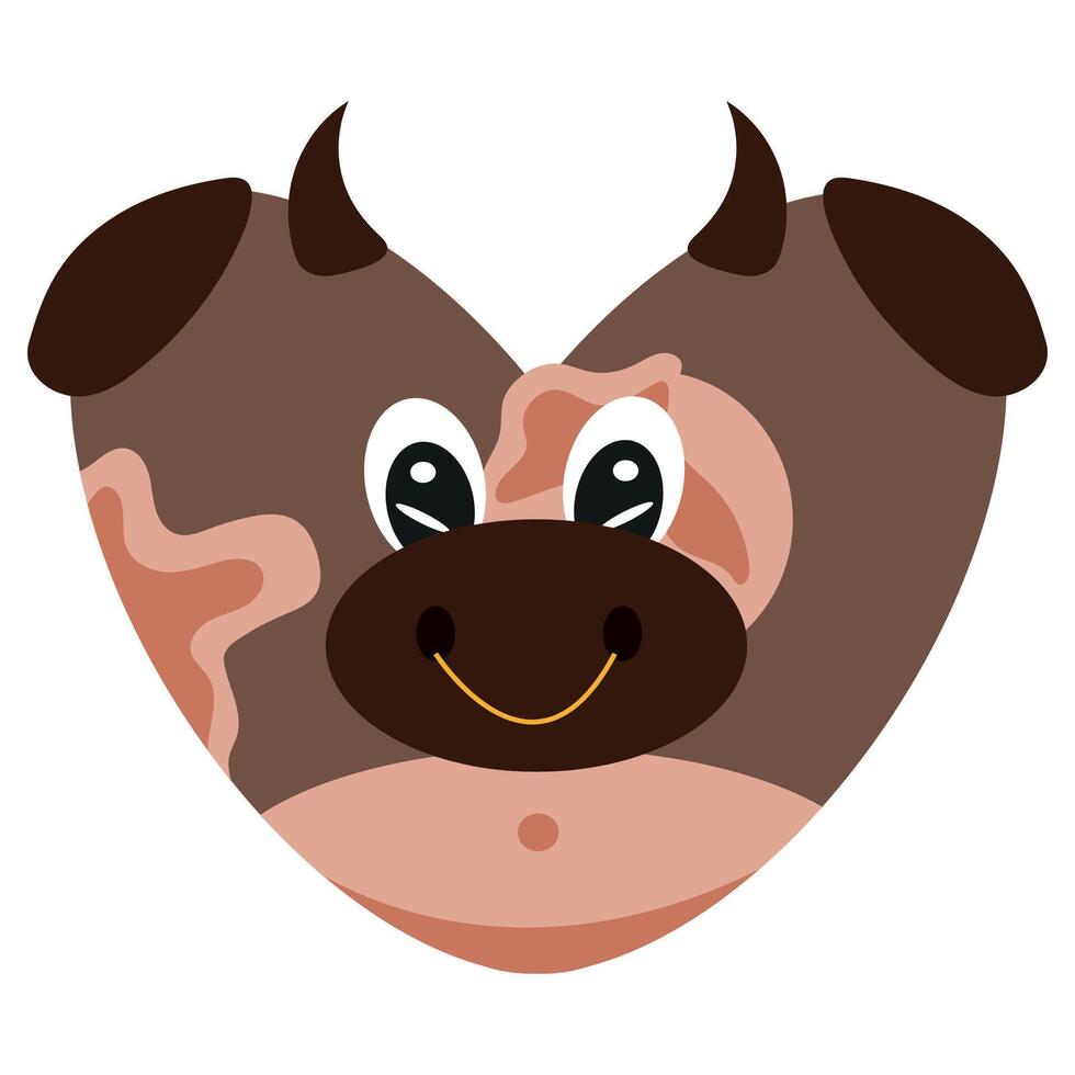 valentine's day heart icon with animal image of an brown bull in a heart shape for children's textile or packaging vector