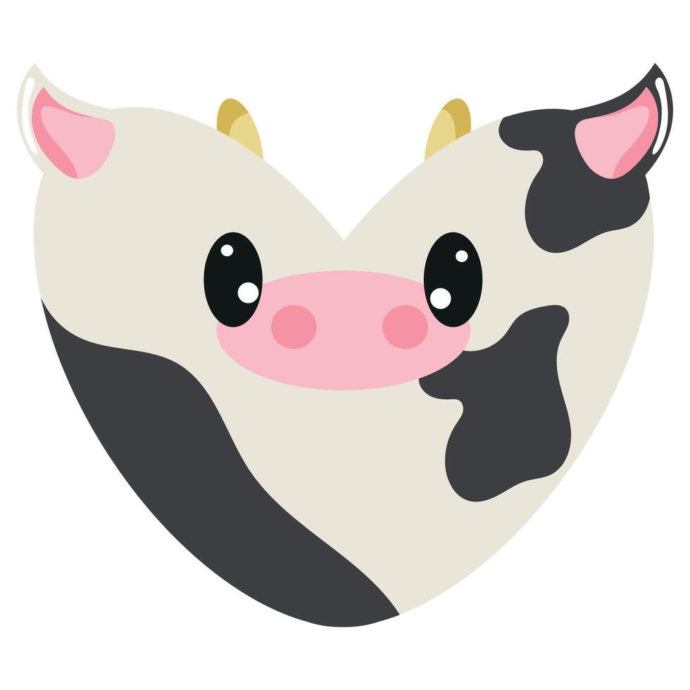 valentine's day heart icon with animal image of an white cow in a heart shape for children's textile or packaging vector