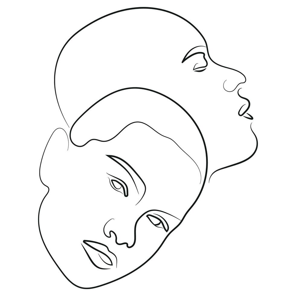 line art of female portraits with different facial expressions leaning against each other, for various logos or designs vector