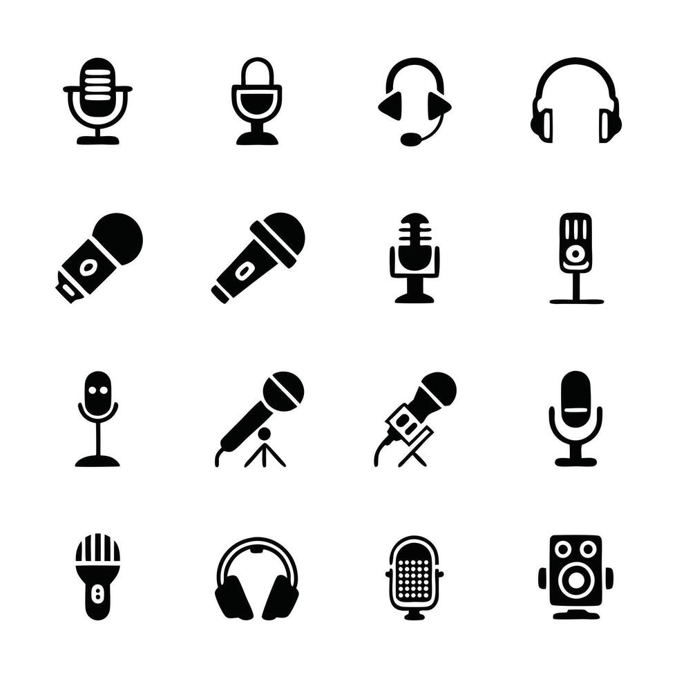 Simple Black and White Microphone Icon Set for Digital Use vector