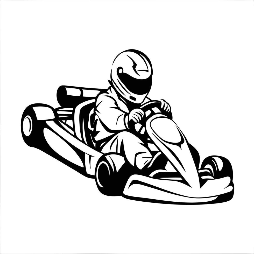 Bold and Artistic Go-Kart Racing Illustration in Black and White vector